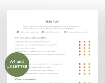 Traffic Light Skills Audit Questionnaire - Personal Development, Professional Development, Career Planner, Job Search