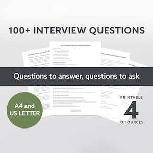 Printable Job Interview Questions, Interview Prep, Interview Planner, Job Search, Interview Guide, Interview Template