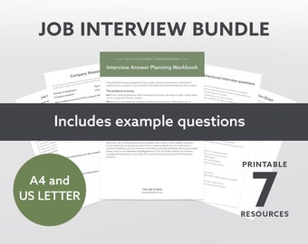 Planificador de entrevistas de trabajo imprimible, preparación de entrevistas, preguntas de entrevista, plantilla de entrevista, libro de trabajo