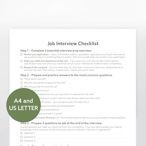 Job Interview Checklist - Printable Interview Prep Job Interview Job Search Career Planner Professional Development Job Planner Printable