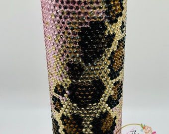 Leopard Print Swirl Full Rhinestone 20oz Stainless Steel Tumbler