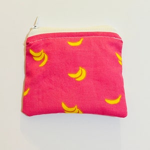 Pink and yellow banana printed coin purse