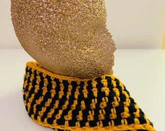 Black & Gold hand crocheted infinity scarf