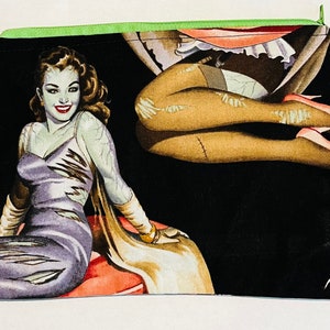 Halloween pinup zombie girls double lined zipper pouch, handmade