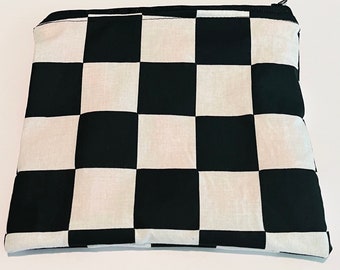 Black and white checkered double lined zipper pouch