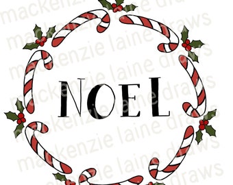 Candy Cane 'Noel' Wreath SVG: Christmas Cut File (Digital Download)