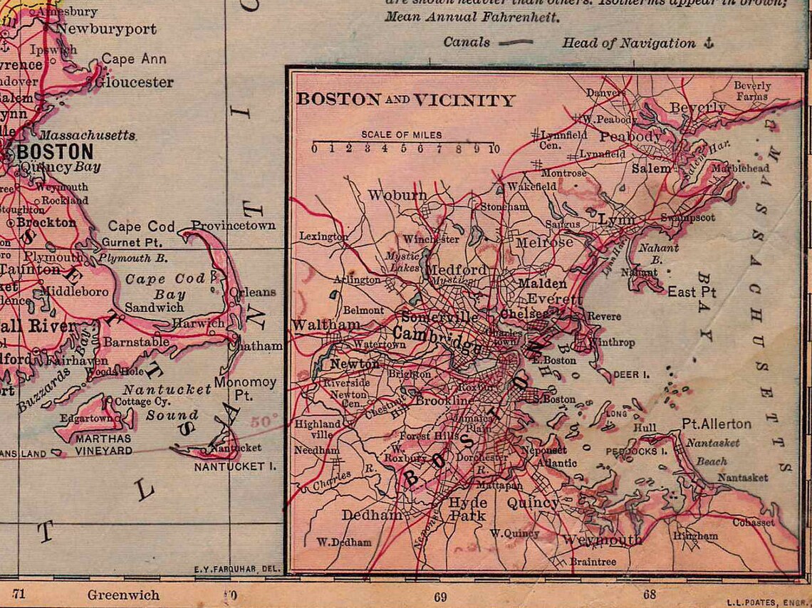 Printable Vintage Antique Map of New England States circa | Etsy