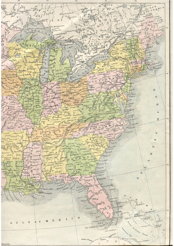 Printable East Coast Map Antique Map Of East Coast Usa 1890S. Vintage Printable | Etsy Australia