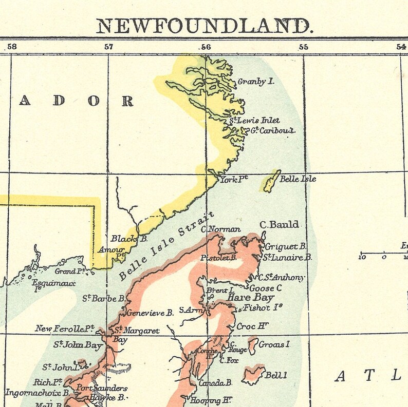 Printable Antique Old Map of Newfoundland Canada Circa | Etsy Canada