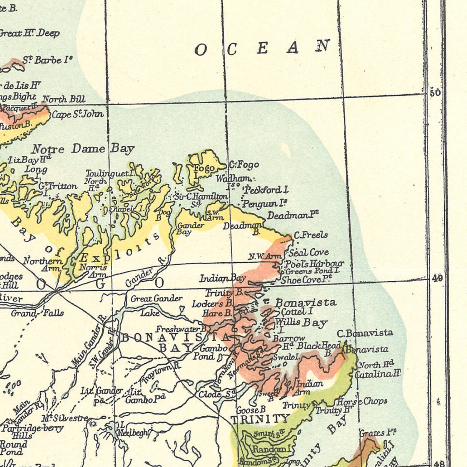 Printable Antique Old Map of Newfoundland Canada Circa | Etsy Canada