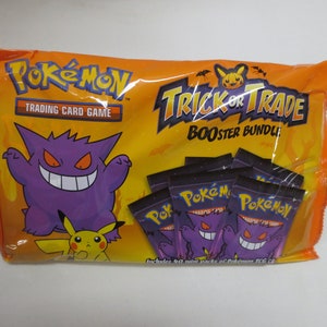 May include: A sealed orange and black bag of Pokemon Trick or Trade Booster Bundles. The bag features a cartoon image of a purple Gengar and a yellow Pikachu. The bag includes 40 mini packs of Pokemon TCG cards.