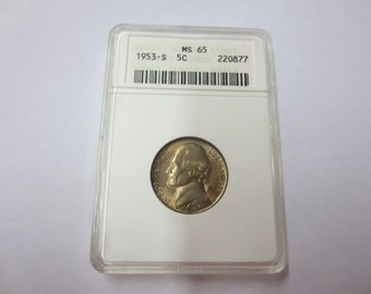 1953-S Jefferson Nickel Old ANACS MS65