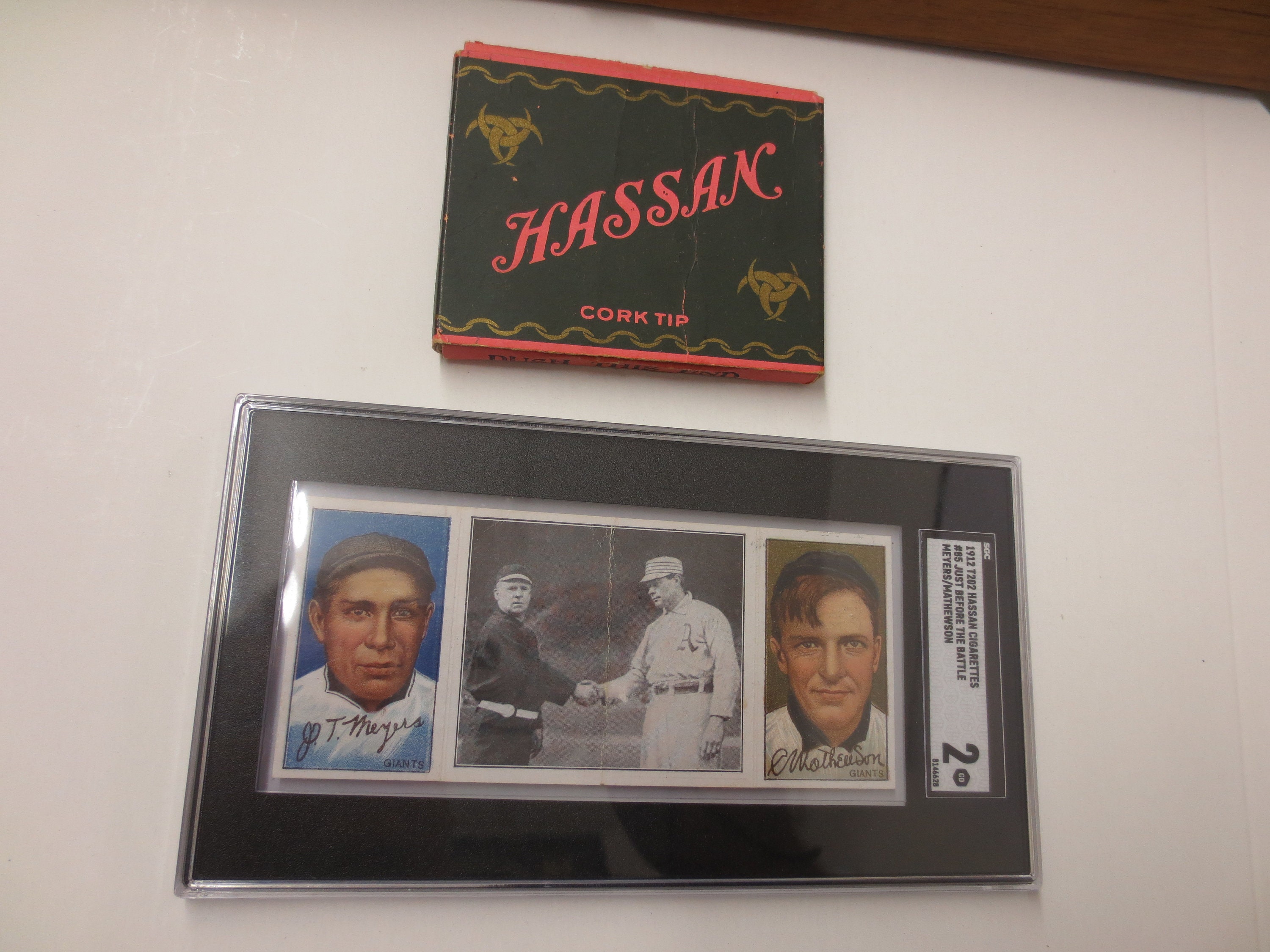 1912 T202 Hassan Cigarettes #85 Meyers/christy MATHEWSON SGC 2 + Original Hassan  Cigarette Pack That Card Came In