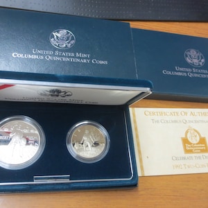 1 1992 Columbus Quincentenary Proof 2-Coin Commemorative Set w/ Box and COA image 1