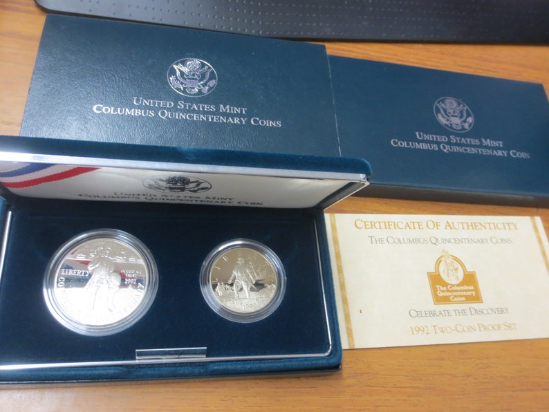 1 1992 Columbus Quincentenary Proof 2-Coin Commemorative Set w/ Box and COA image 1