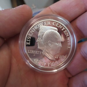 1990 Dwight Eisenhower Centennial Commemorative PROOF Silver Dollar w/ Box & COA image 2