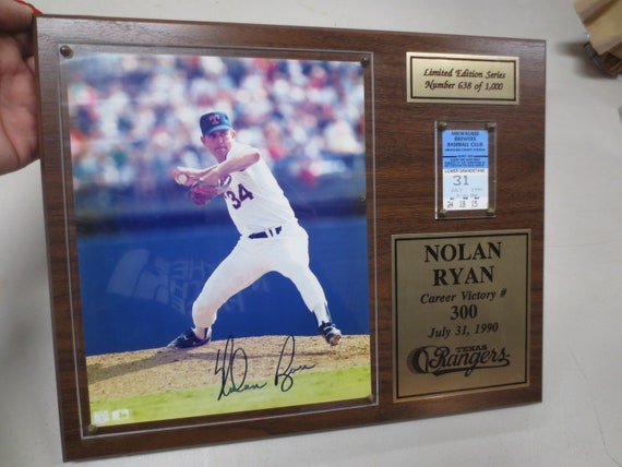 Nolan Ryan Autographed 8x10 Photo & Career Victory #300 Ticket