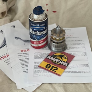 Jurassic Park Cryo Can Replica Handmade Barbasol DNA Prop Dinosaur Movie Fan Gift with Core Action