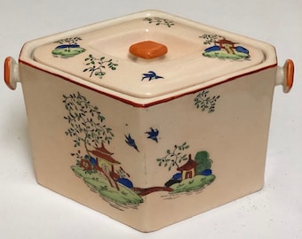 Japanese Biscuit Jar | Hand Painted | Made In Japan |  Vintage Biscuit Jar | Pagoda Design