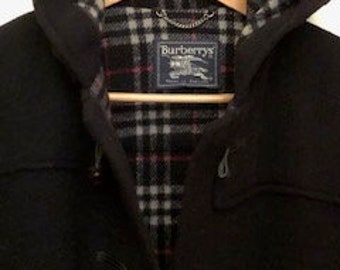 Vintage Men's Burberry Prosum  | Hooded Duffle Coat | Horn Buttons | 100% Wool | Like New | Rare Find |