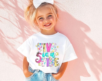 5th Birthday T shirt, Girls 5 Is A Vibe T-shirt, Birthday T-shirts For 5 Year Old, Leopard Print Birthday Shirt, Gifts For 5th Birthday