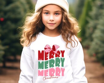 Merry Christmas Sweater Kids Xmas Jumper for Kids Girls Christmas Sweatshirt White Sweater Christmas Jumper Children s Christmas Bow Etsy UK
