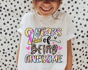 Birthday 9th Kids T shirt, Birthday T-shirt For 9 Year Old Girls, Ninth Birthday Tshirt, Gift Ideas For Ninth Year Old, Party Ideas, Gifts