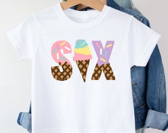 Birthday 6 T shirt Ice Cream Theme, 6th birthday Tshirt, 6 year Old Gift, Age T-shirt, Six Birthday Girls, 6th Birthday Girl, Party Ideas
