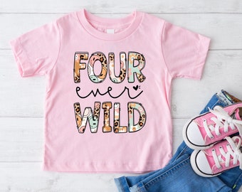 Birthday Kids 4 T shirt, 4th Birthday T-shirt For Girls, Four Ever Wild Tee, Birthday Party Tshirt, Gifts For 4th Birthday, Gift Ideas Kids