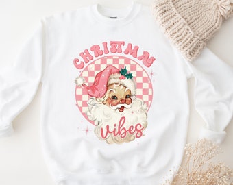 Kids Christmas Jumper, Girls Christmas Jumpers, Children's Xmas Sweater,  Xmas Sweatshirts For girls, Pink Santa, Christmas Vibes Sweater