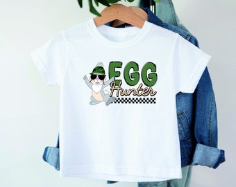 Kids Egg Hunter Easter T-shirt, Cool Bunny Cotton Tee