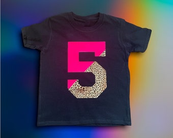 Crosscut Kids Birthday T-shirt, birthday party, leopard print, age t-shirts, children's birthday, boys birthday, personalise, girls birthday