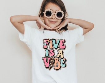 Kids 5th Birthday Tshirt, Girls 5 Birthday T-shirt, Five Is A Vibe, I Am 5 Shirt, Gifts for 5 Year Old, 5th Birthday Party, Leopard Print