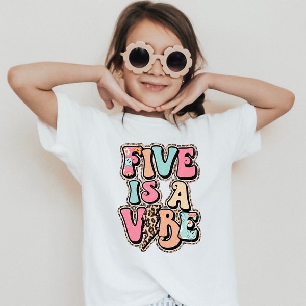Kids 5th Birthday Tshirt, Girls 5 Birthday T-shirt, Five Is A Vibe, I Am 5 Shirt, Gifts for 5 Year Old, 5th Birthday Party, Leopard Print
