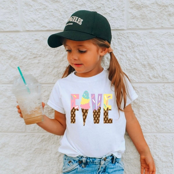 Crème glacée 5e anniversaire T-shirt, chemise 5e anniversaire filles, cadeau 5e anniversaire pour les filles, j'ai 5 ans, T-shirt d'anniversaire pour enfants, fête de crème glacée, âge