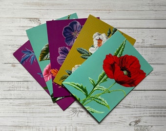 Thank You cards pack with envelopes, 5 colourful vintage flower Illustrations, Thank you note card set bundle, teacher thank you