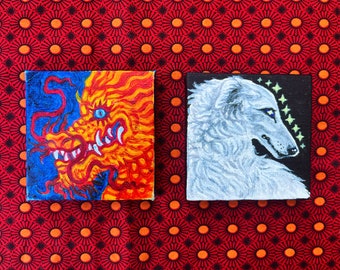 Original Mini Paintings - Dog and Dragon