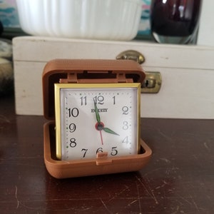 Vintage Wind Up Travel Alarm Clock, Retro Equity Folding Case, Collectible Home Decor