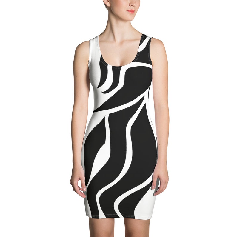 Gift For Her Party Dress Fitted Dress Black /& White Dress Original Design Occasion Dress