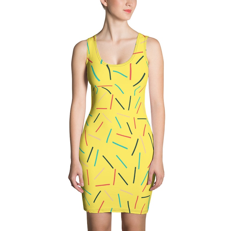 Yellow Sprinkles Dress Party Dress Gift For Her Fitted Dress Original Design Occasion Dress