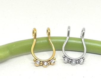 Fake Septum Ring, Fake Nose Ring, Non Piercing Septum Ring, Nose Cuff Clip, Non Piercing Ring, Nose Jewelry, Crystal Nose Clip