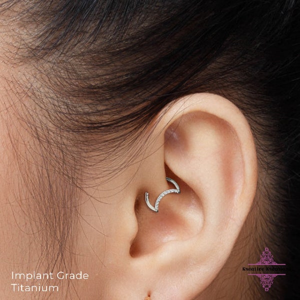 G23 Titanium Daith Piercing, Moon Daith Ear Piercing, 16G Daith Jewelry, Daith Earring, Septum Piercing, CZ Daith Piercing, TS01