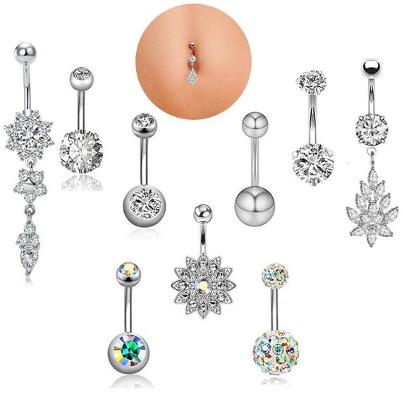 Belly Navel Bars Bar Round Steel Stainless Dangle Drop Piercing Gift Body Button 