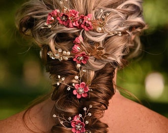 Set of 4 Hair Pieces, Bridal Hair Comb, Wedding Flower Comb, Hair Accessories, Bridesmaid Gift, Flower Hair Pin, Flower Hair Accessories