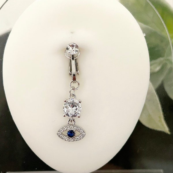 Evil Eye Belly Ring, Fake Belly Ring, Crystal Belly Ring, Body Jewelry, Belly Ring Clip, No Piercing Belly Ring, Clip on Belly Ring for Her