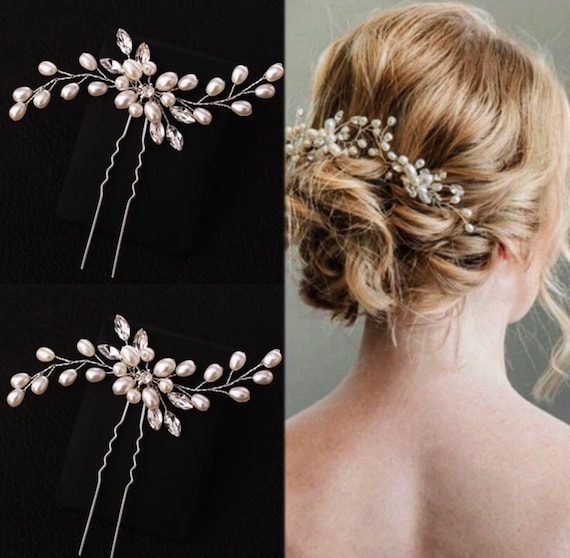 set of 2 hair pins|Crystal Hair Clips|Bridal hair pin Silver Hair Clip Ariana Pearl Hair Clip Bridal headpiece Wedding Hair Accessories
