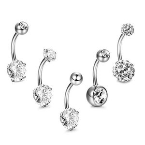 Set of 5 Belly Button Rings, 14G Stainless Steel Ring, Zircon Navel Belly Ring, Sexy Belly Ring, Cute Belly Ring, Body Piercing Jewelry