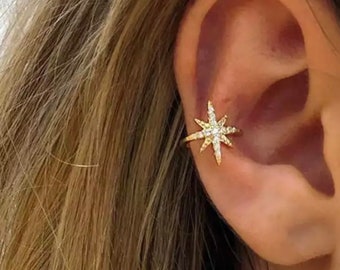 Boucle d'oreille Star - Boucles d'oreilles dorées | Manchette d'oreille en argent | Boucles d'oreille | Manchette d'oreille en zircon | Manchette d'oreille sans piercing | Cadeaux soeur | Cadeau pour elle