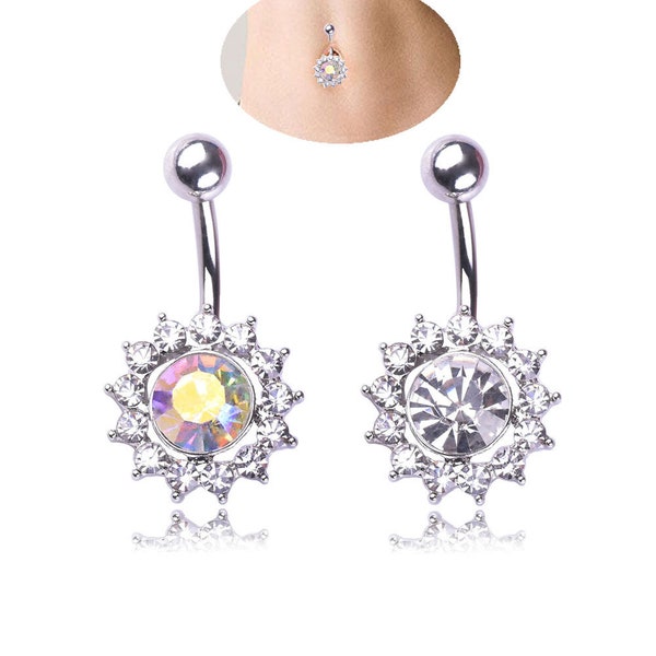 Flower Shape Belly Ring | Belly Navel Rings | Body Piercing for Women | Crystal Belly Ring | Sexy Belly Ring | Stylish Belly Ring