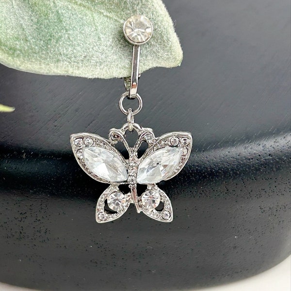 Fake Belly Ring, Butterfly Design Belly Ring, Crystal Belly Ring, Body Jewelry, Belly Ring Clip, No Piercing Belly Ring, Belly Rings for Her